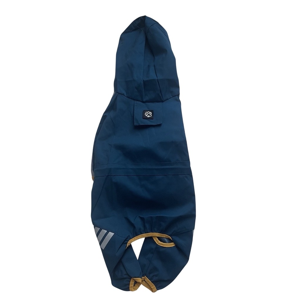 Blue Hooded Dog Raincoat‎ with Reflective Stripes for Small Dogs